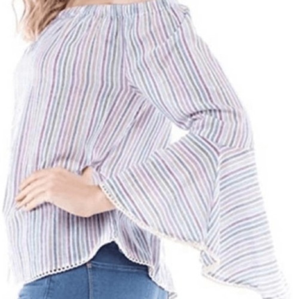 Solitaire top XL 100% cotton pastel stripe large bell sleeve cottagecore coastal